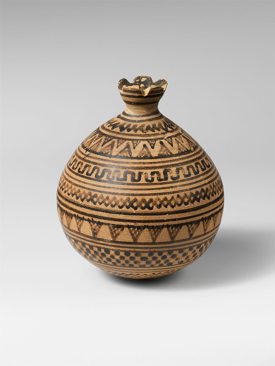 Terracotta vase in the form of a pomegranate, Terracotta, Greek, Attic 