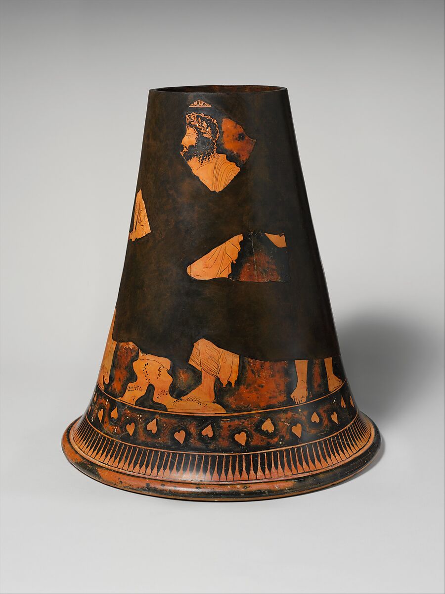 Base of a terracotta lebes gamikos (jar associated with weddings), Attributed to the Talos Painter, Terracotta, Greek, Attic 