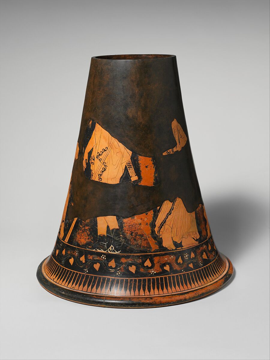 Base of a terracotta lebes gamikos (jar associated with weddings), Attributed to the Talos Painter, Terracotta, Greek, Attic