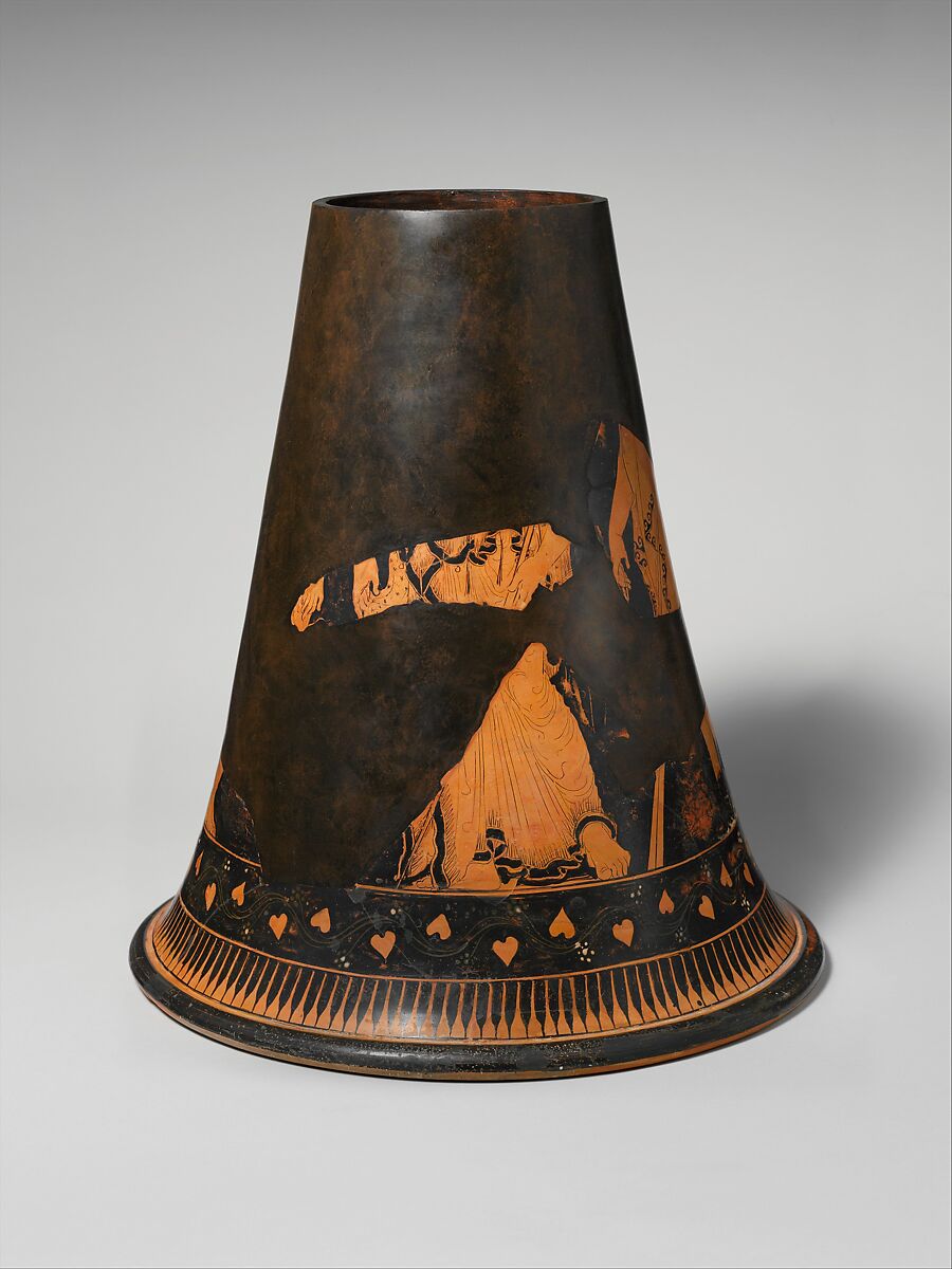 Base of a terracotta lebes gamikos (jar associated with weddings), Attributed to the Talos Painter, Terracotta, Greek, Attic