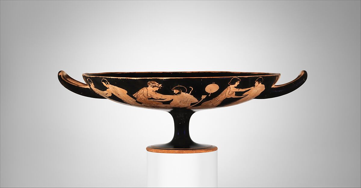 Terracotta kylix (drinking cup), Signed by Hieron as potter, Terracotta, Greek, Attic 