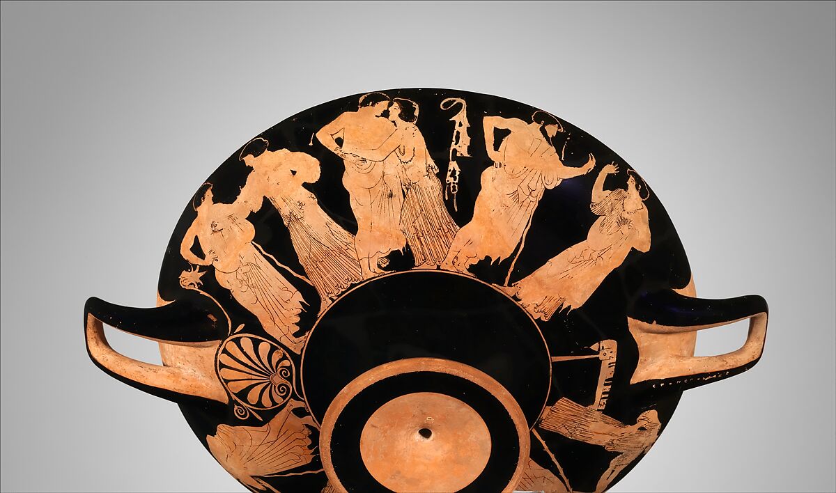 Terracotta kylix (drinking cup), Signed by Hieron as potter, Terracotta, Greek, Attic