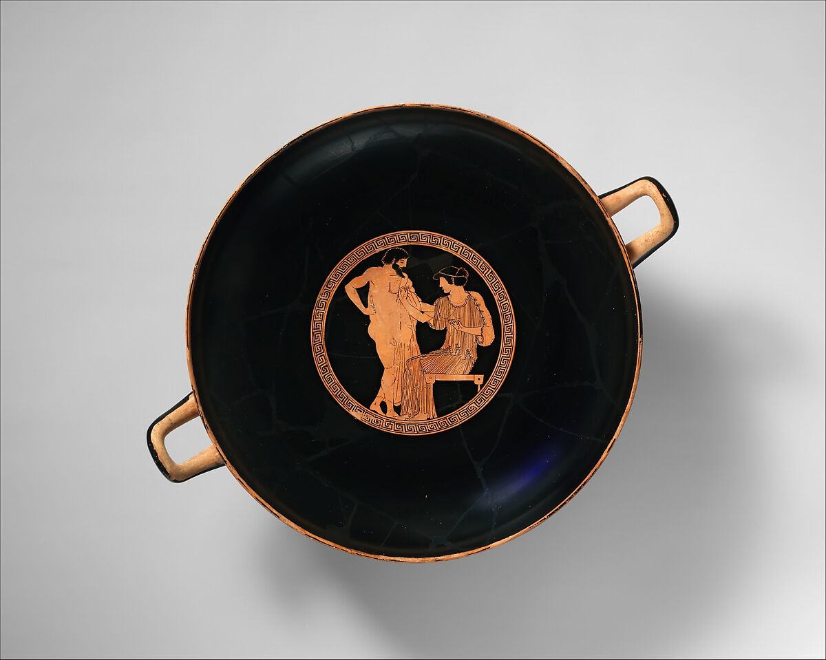 Terracotta kylix (drinking cup), Signed by Hieron as potter, Terracotta, Greek, Attic