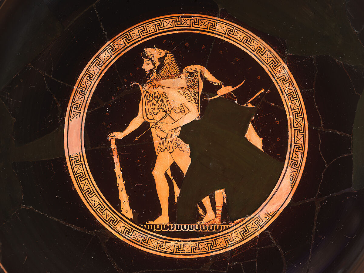 Terracotta kylix (drinking cup), Signed by Euphronios as potter, Terracotta, Greek, Attic