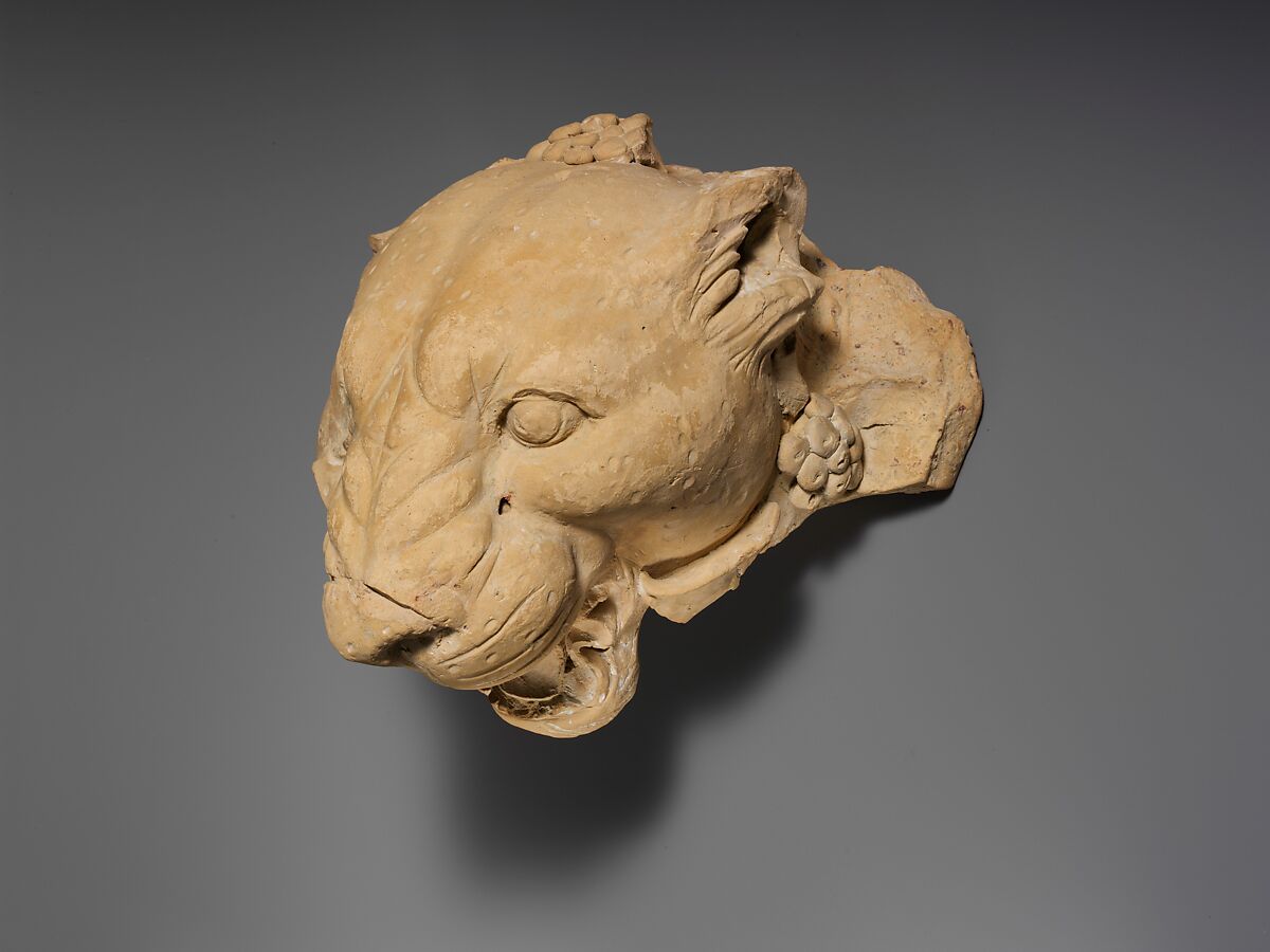 Terracotta head of a panther, Terracotta, Roman 