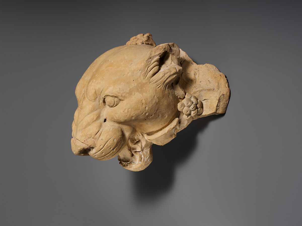 Terracotta head of a panther, Terracotta, Roman