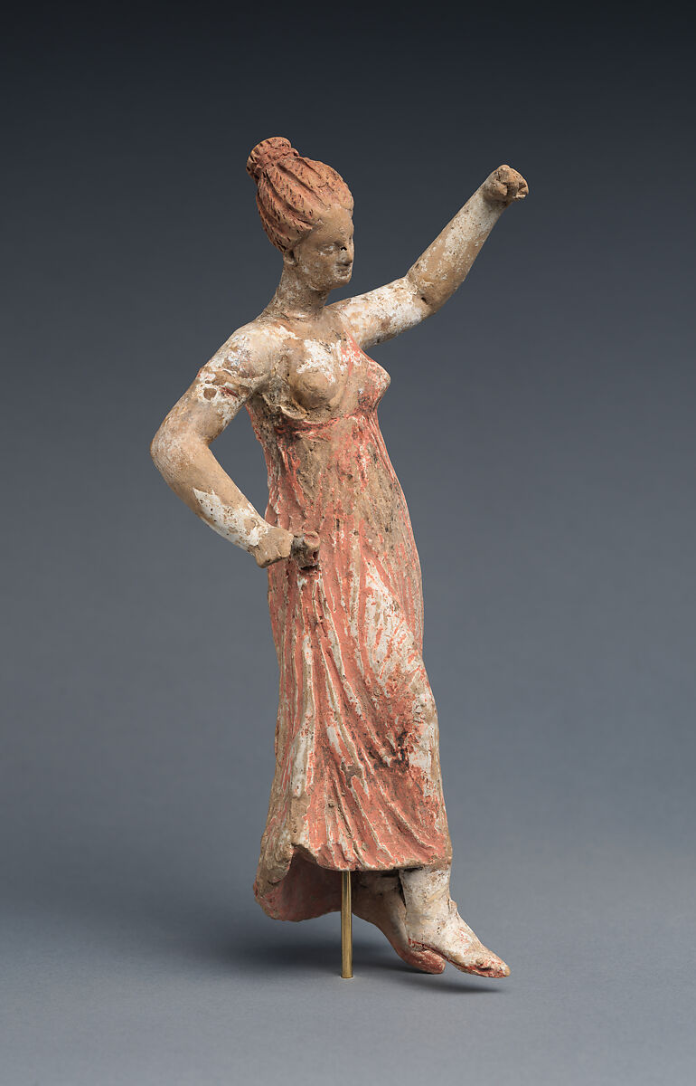 Terracotta statuette of a dancing woman, Terracotta, Greek, South Italian, Tarentine