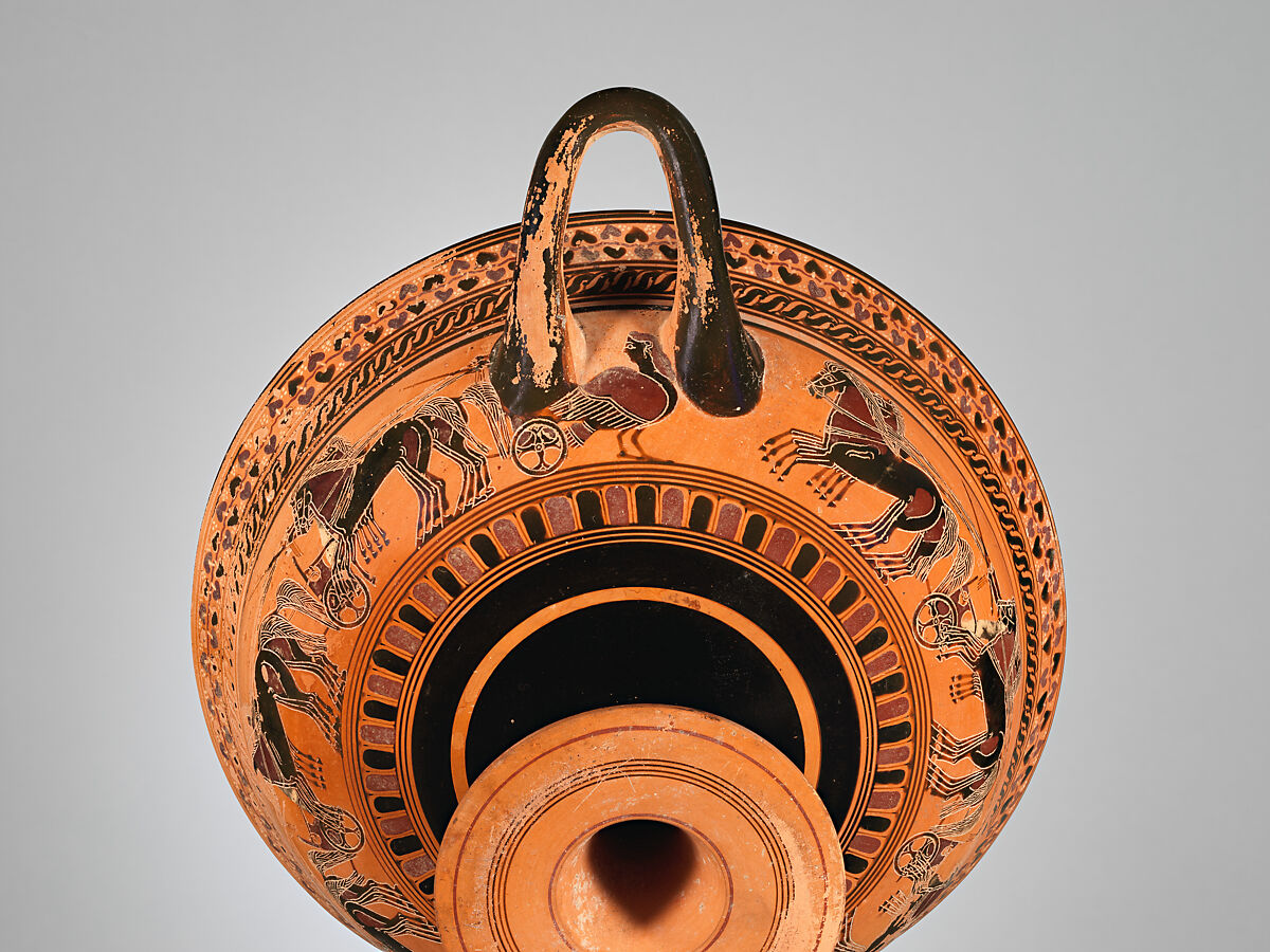 Terracotta kylix: hybrid Siana lip-cup (drinking cup), Attributed to an artist related to the C Painter, Terracotta, Greek, Attic