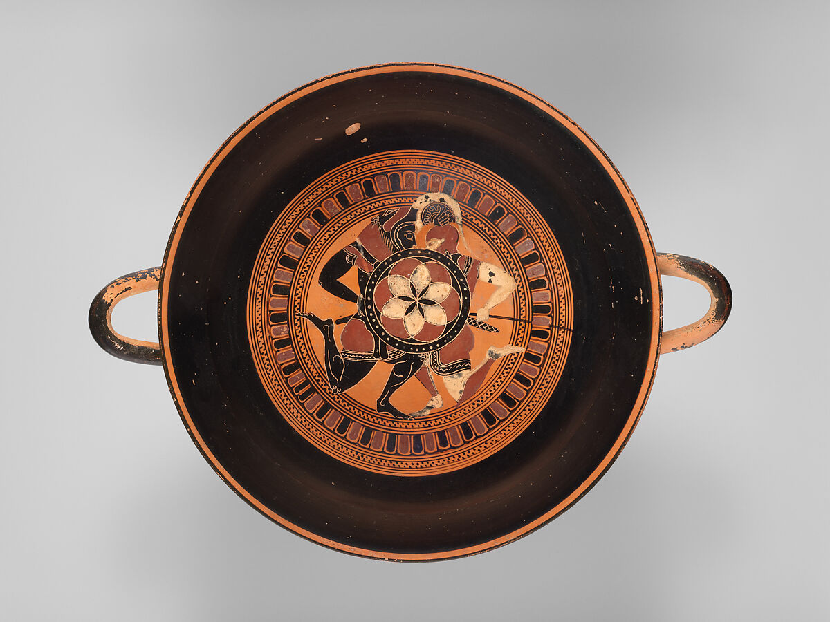 Terracotta kylix: hybrid Siana lip-cup (drinking cup), Attributed to an artist related to the C Painter, Terracotta, Greek, Attic