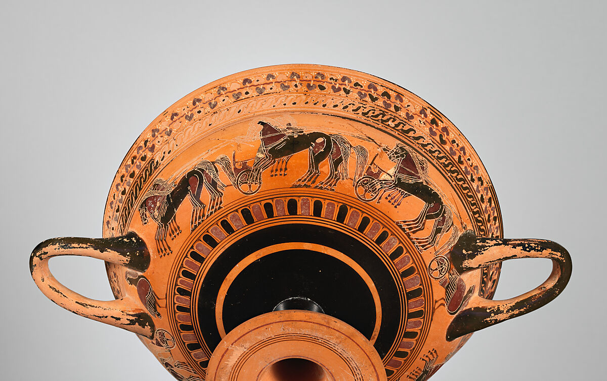 Terracotta kylix: hybrid Siana lip-cup (drinking cup), Attributed to an artist related to the C Painter, Terracotta, Greek, Attic