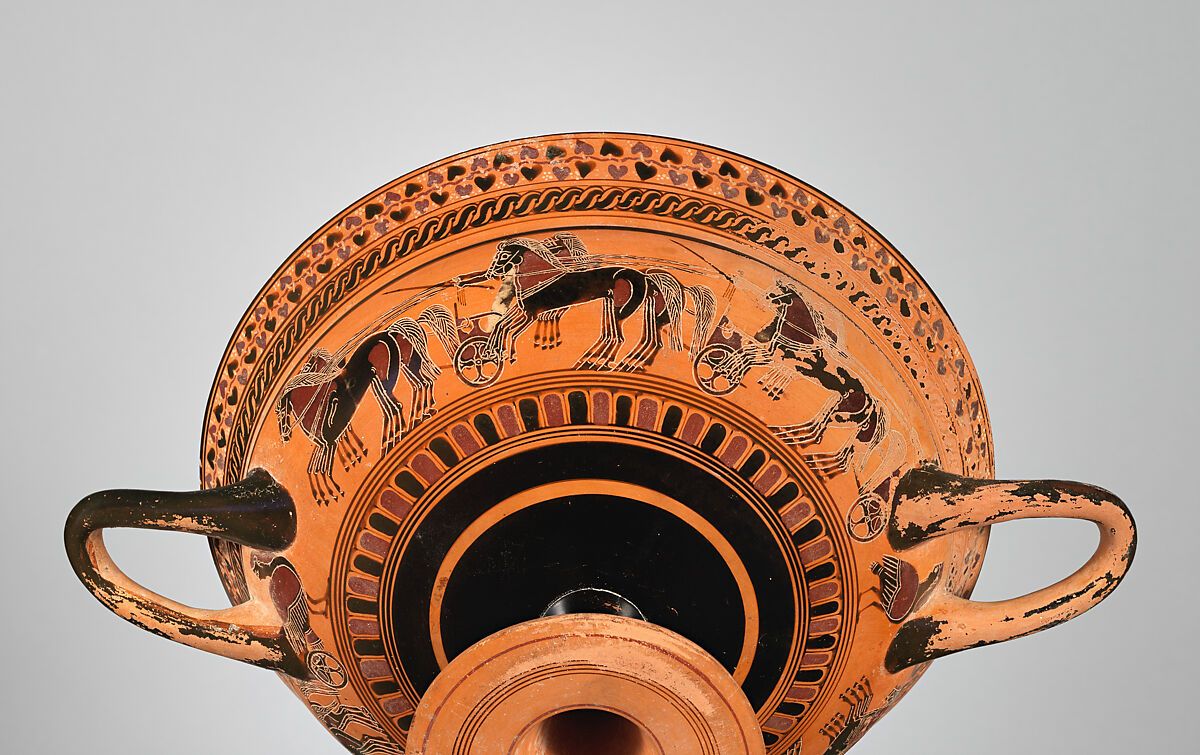 Terracotta kylix: hybrid Siana lip-cup (drinking cup), Attributed to an artist related to the C Painter, Terracotta, Greek, Attic
