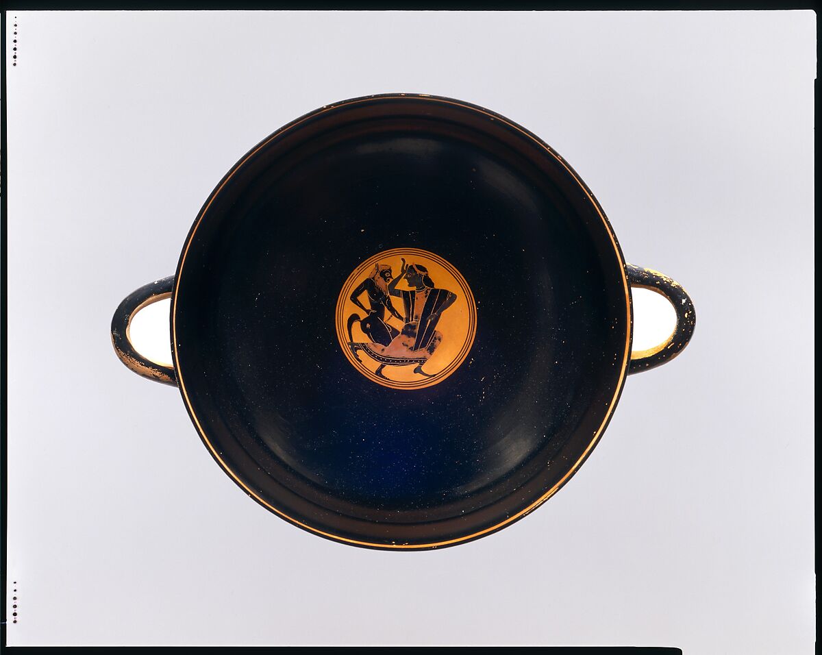 Terracotta kylix: Siana cup (drinking cup), Attributed to the Painter of Boston C.A., Terracotta, Greek, Attic 