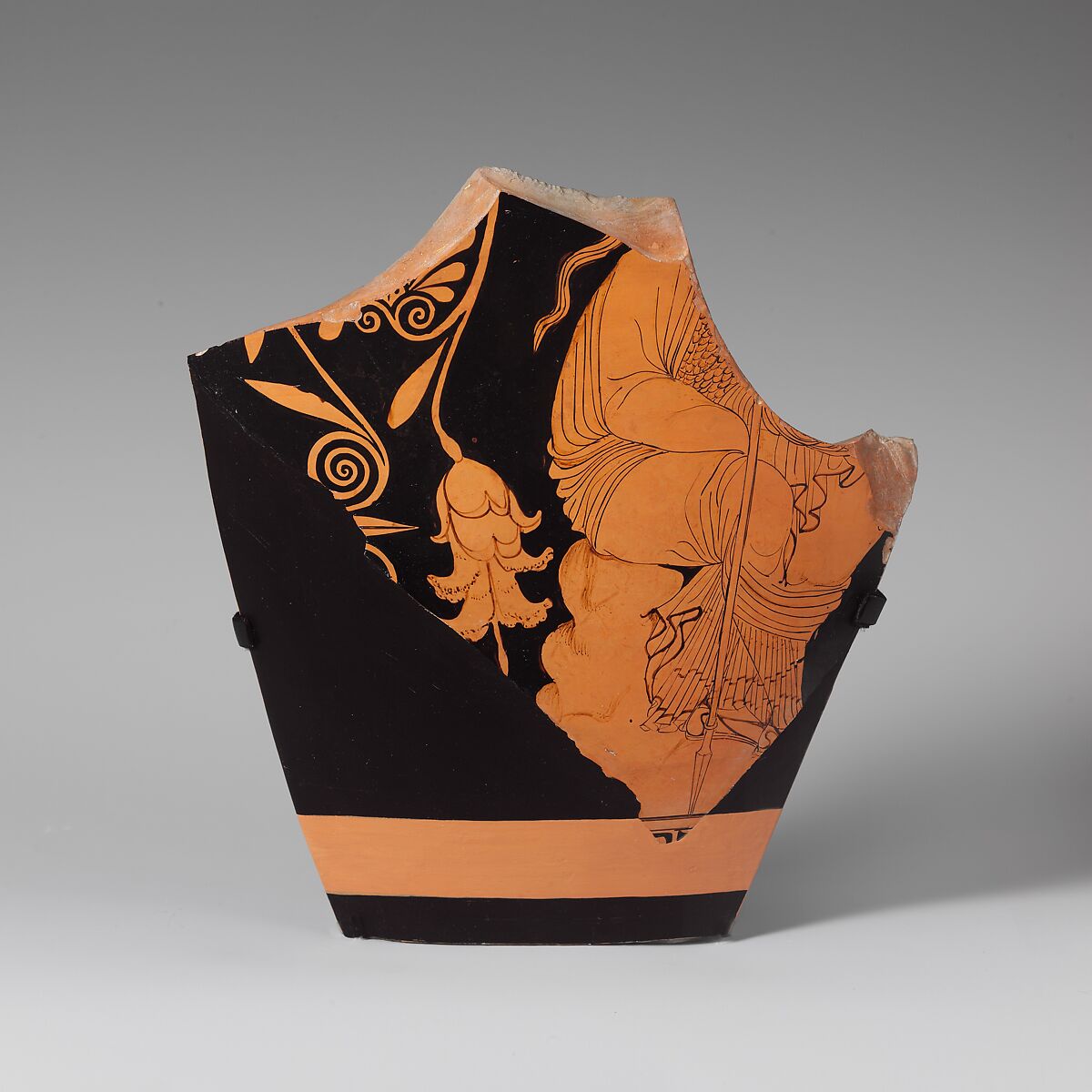 Two fragments of a terracotta skyphos (deep drinking cup), Attributed to the Palermo Painter, Terracotta, Greek, South Italian, Lucanian