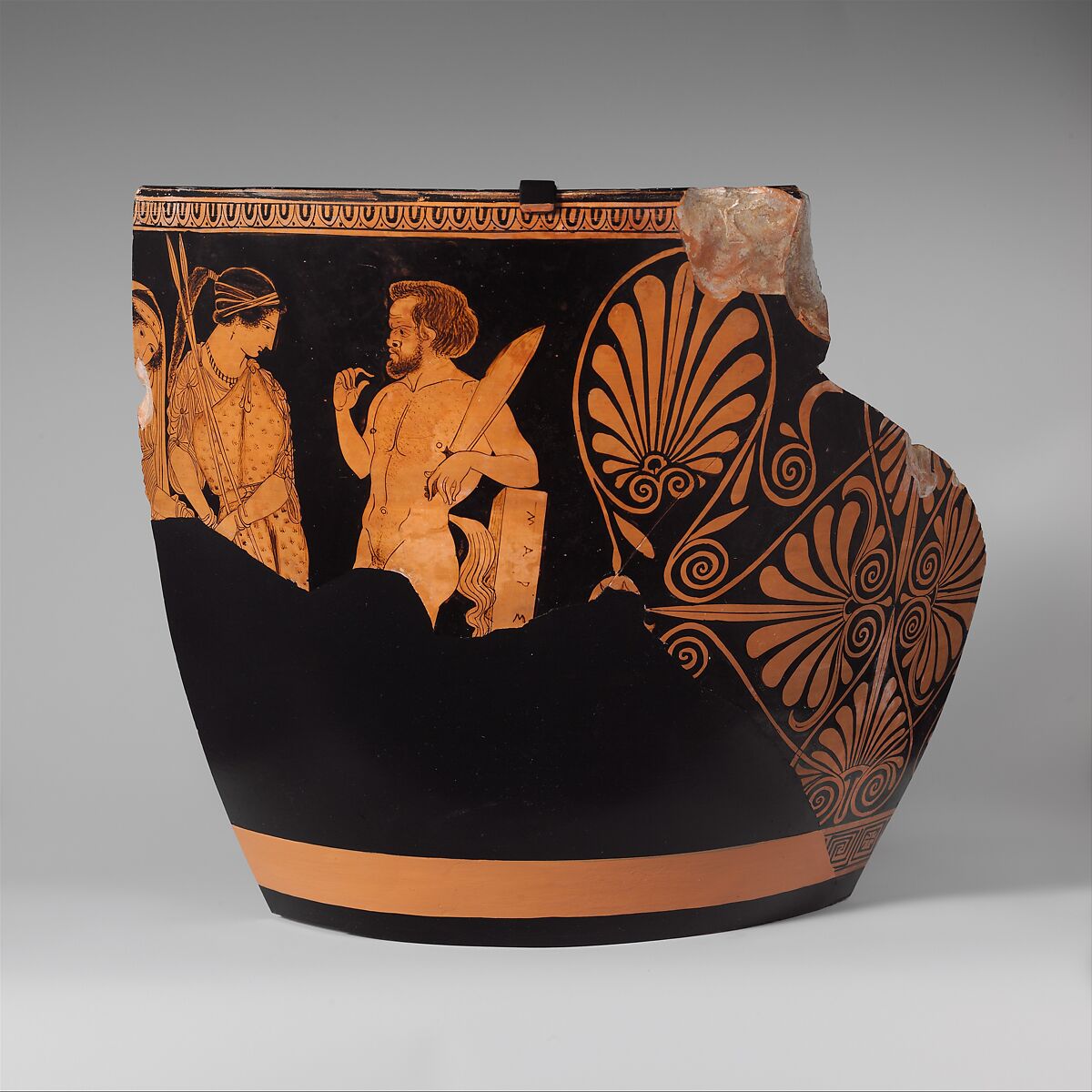 Two fragments of a terracotta skyphos (deep drinking cup), Attributed to the Palermo Painter, Terracotta, Greek, South Italian, Lucanian 