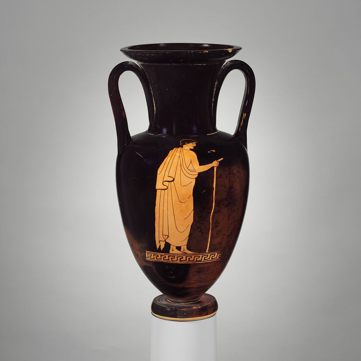 Terracotta Nolan neck-amphora (jar), Attributed to the Achilles Painter, Terracotta, Greek, Attic