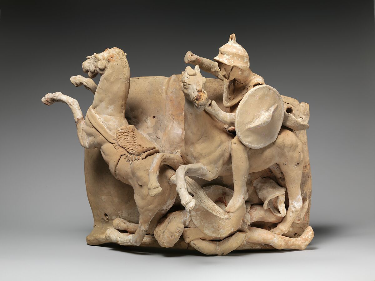 Terracotta relief probably from a funnel vase, Terracotta, Greek, South Italian, Apulian, Canosan 