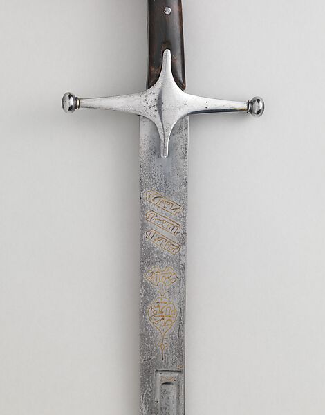 Saber, Steel, horn, gold, hilt, Turkish or North African; blade, Iranian