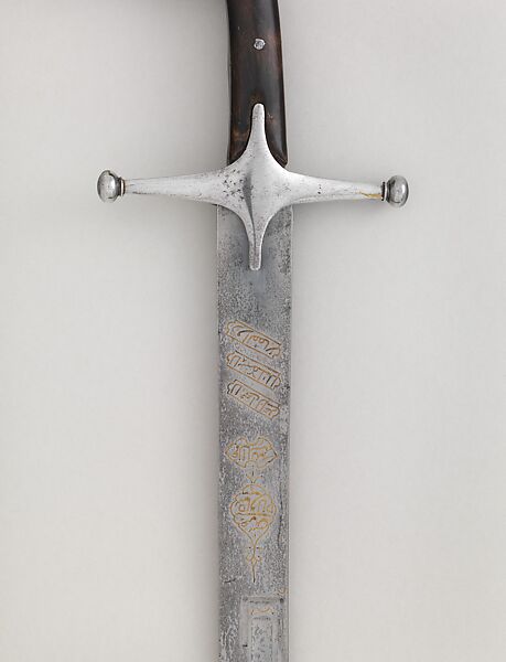 Saber, Steel, horn, gold, hilt, Turkish or North African; blade, Iranian