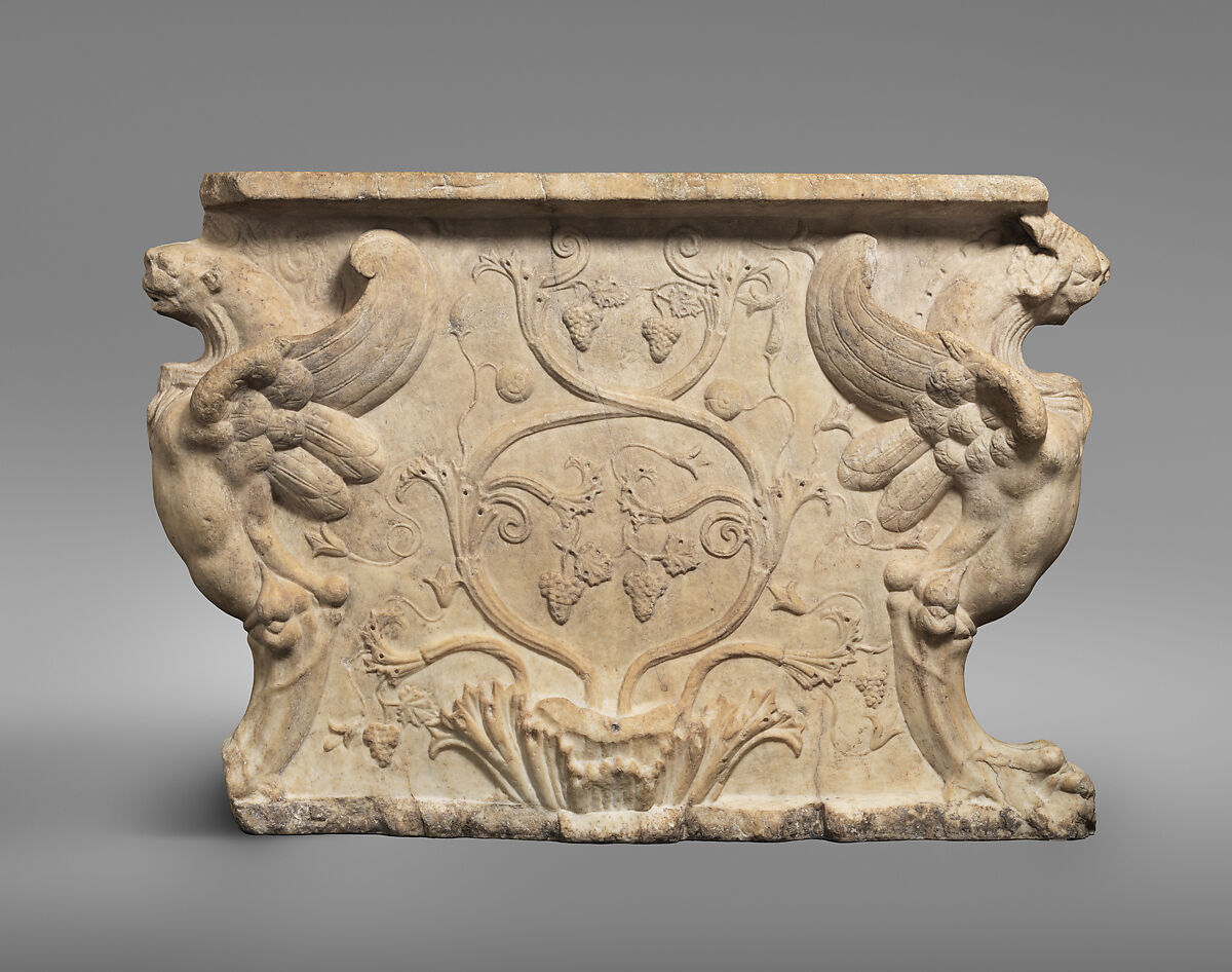 Marble trapezophoros (table support), Marble, Roman 