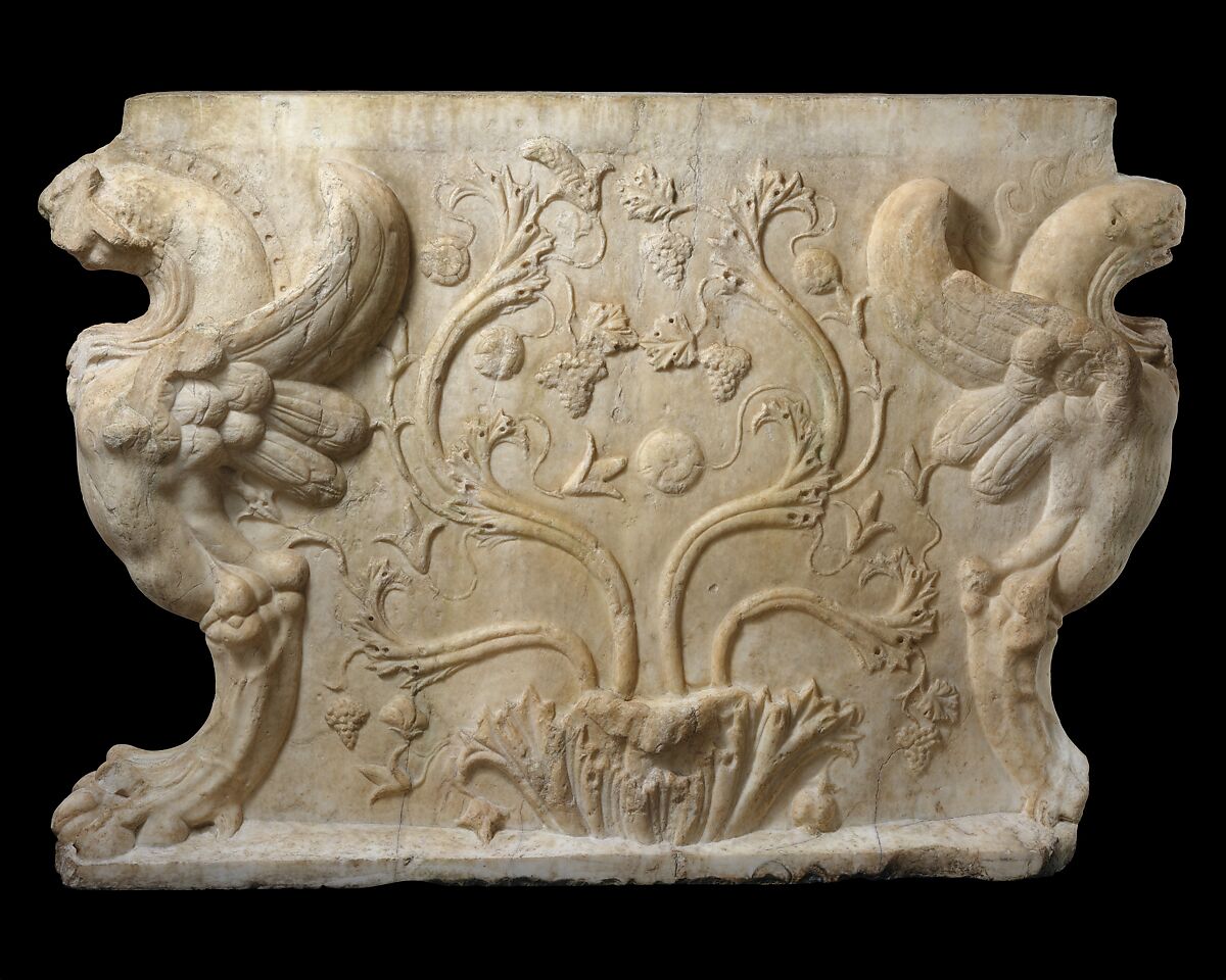 Marble trapezophoros (table support), Marble, Roman