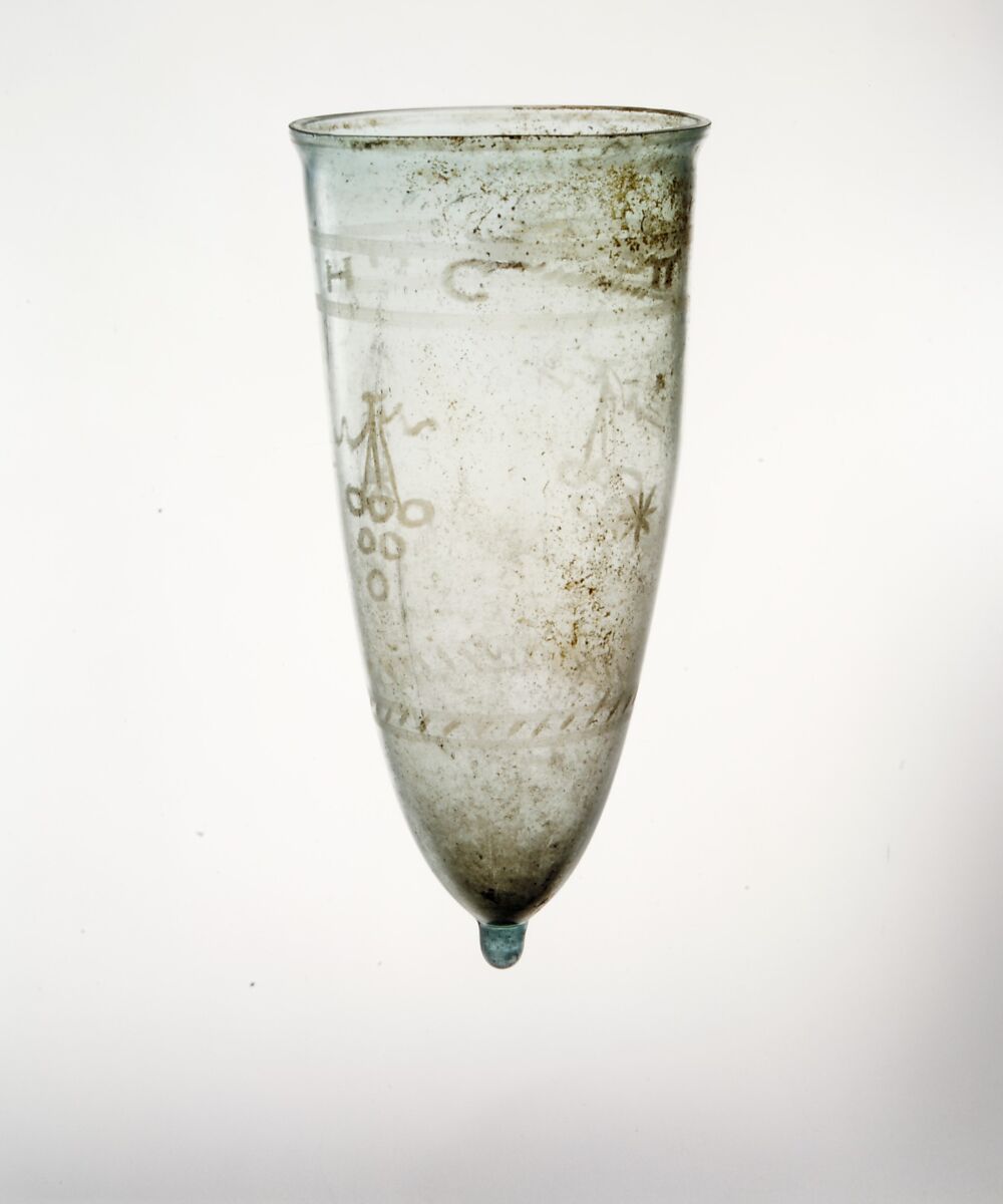 Glass beaker with cut decoration, Glass, Roman