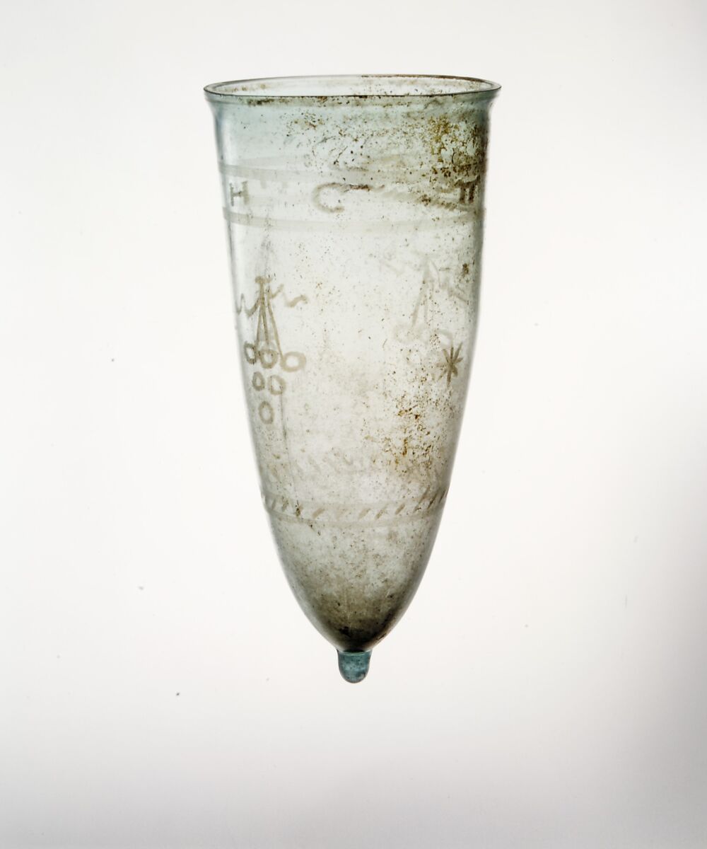 Glass beaker with cut decoration, Glass, Roman 