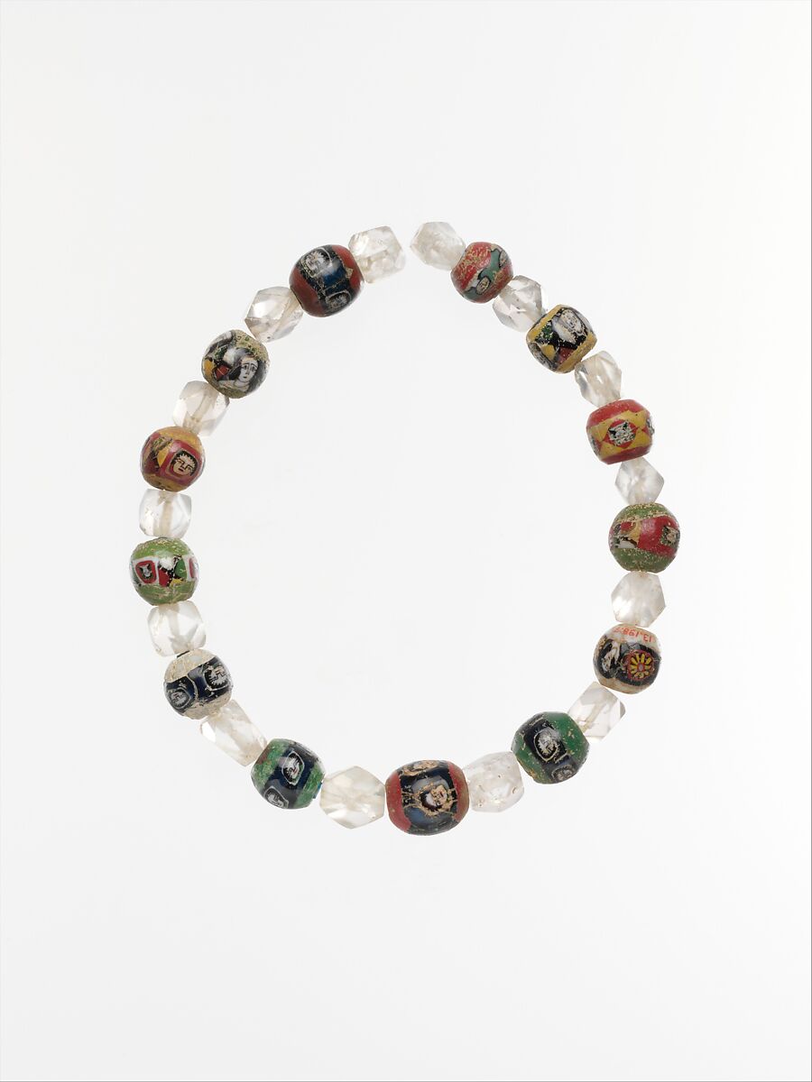 Glass mosaic and rock crystal beads, Glass, rock crystal, gold (?), Roman, Eastern Mediterranean 