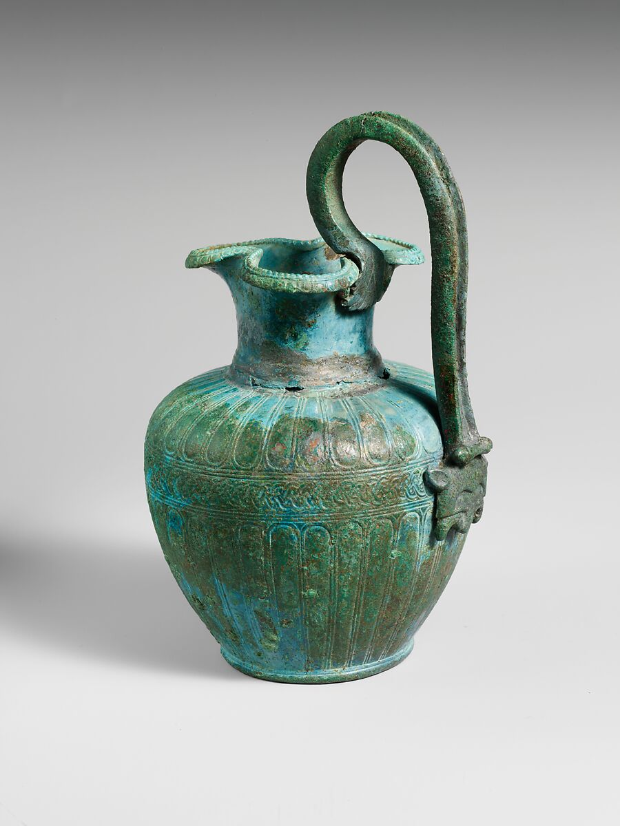 Bronze oinochoe (jug), Bronze, Etruscan 