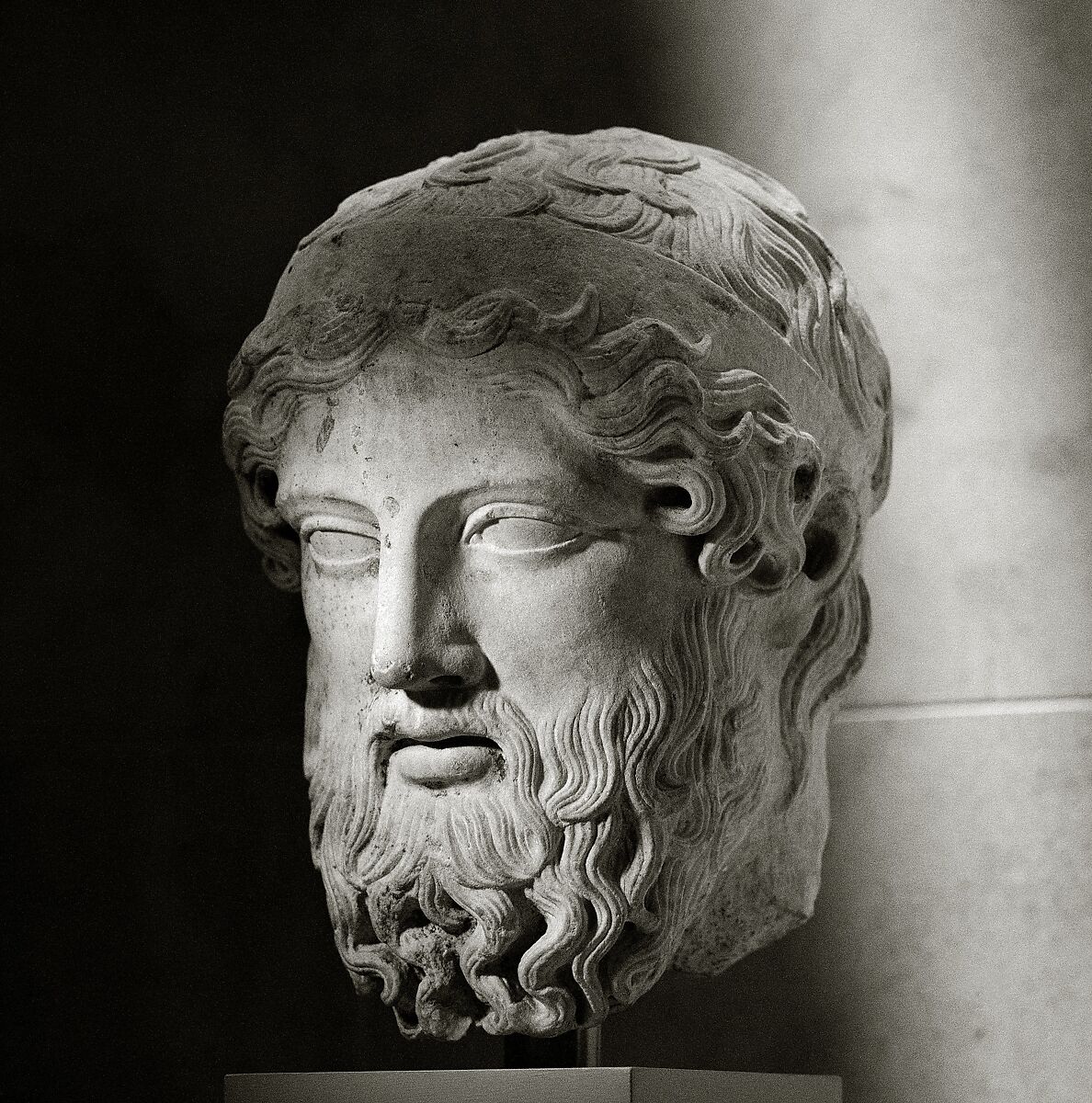 Marble head from a herm, Marble, Roman 