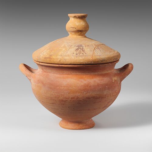 Terracotta skyphos (deep drinking cup) with lid