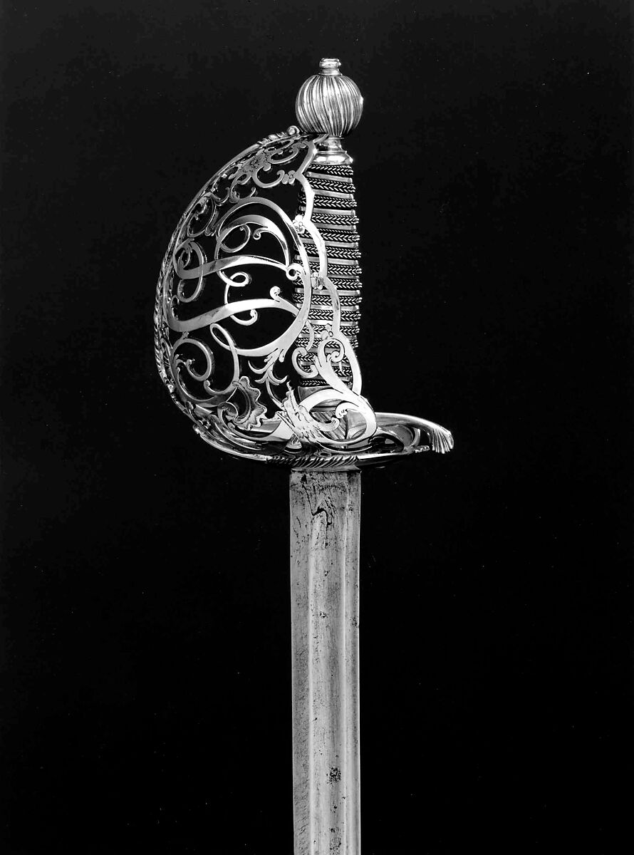 Basket-Hilted Sword, Steel, silver, British