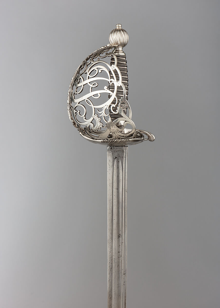 Basket-Hilted Sword, Steel, silver, British 