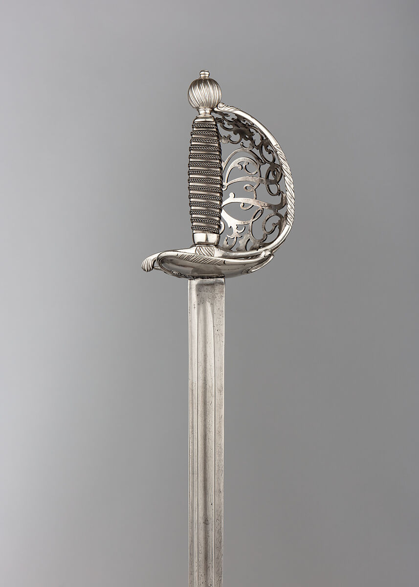 Basket-Hilted Sword, Steel, silver, British