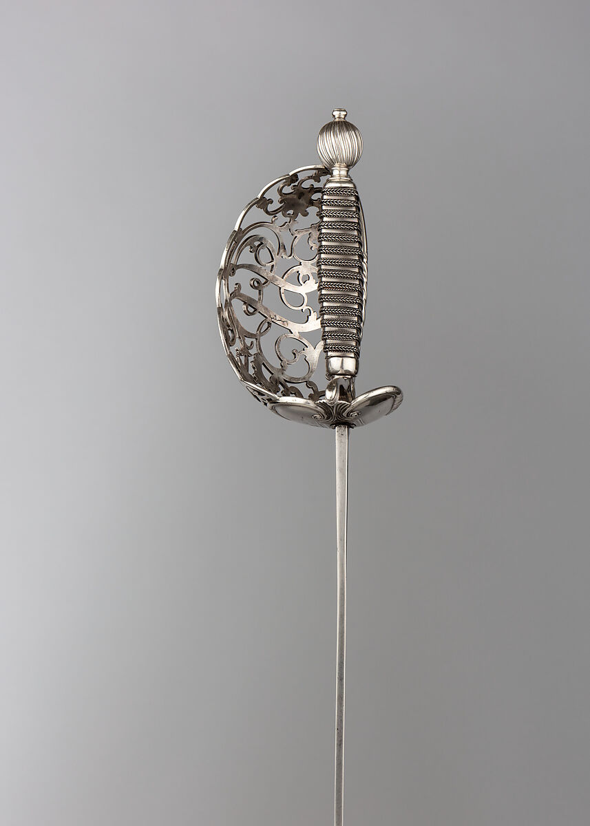 Basket-Hilted Sword, Steel, silver, British