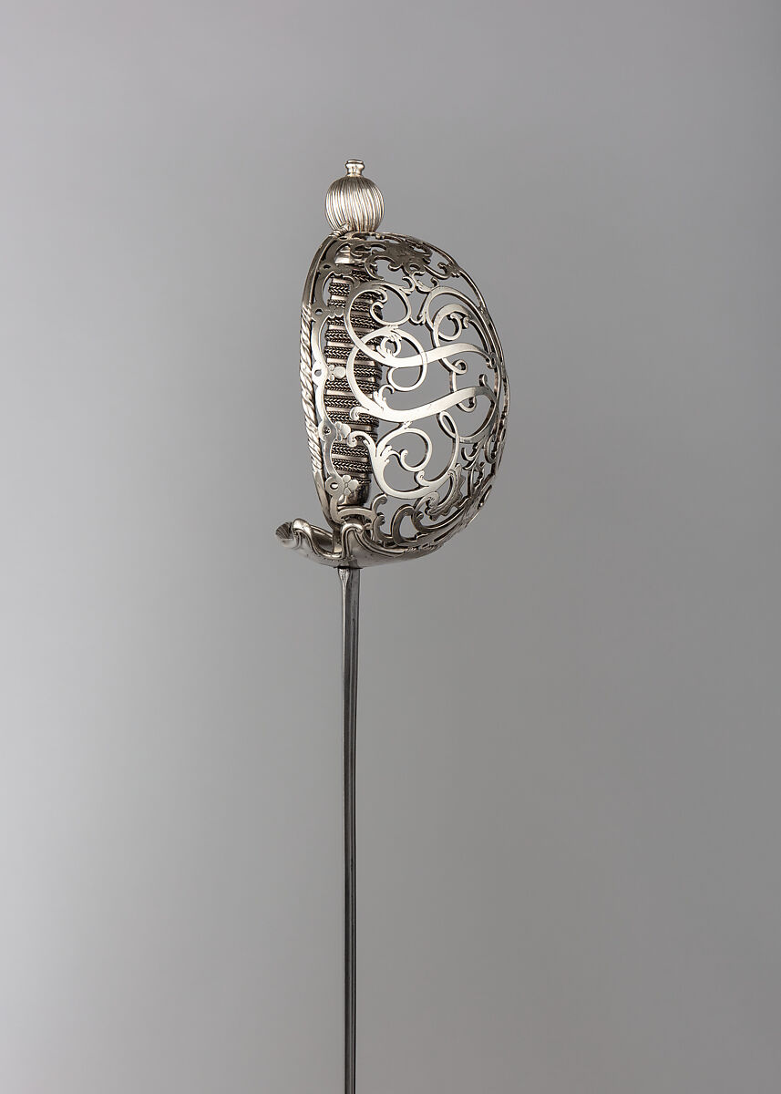 Basket-Hilted Sword, Steel, silver, British