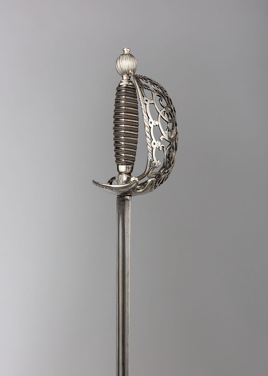 Basket-Hilted Sword, Steel, silver, British