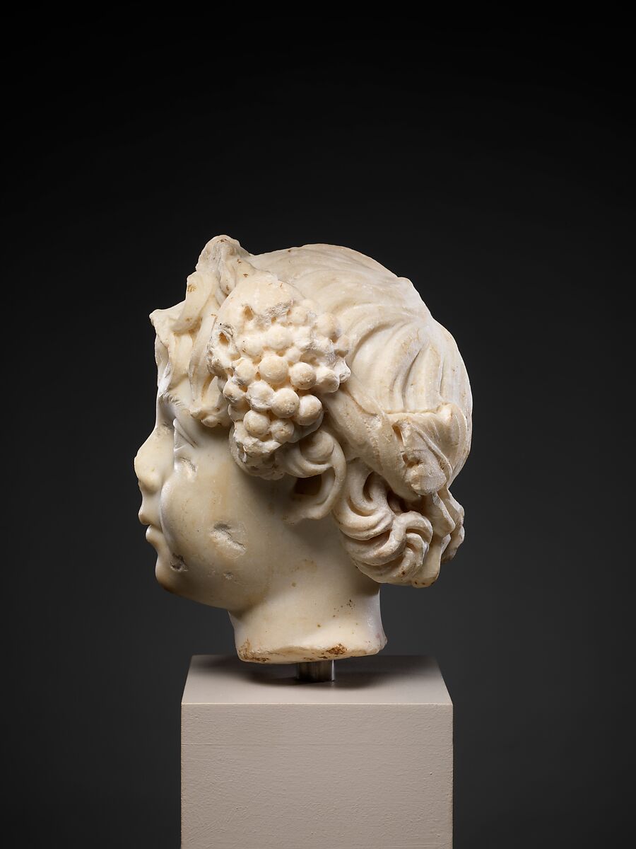Marble head of a boy wearing a wreath, Marble, Roman