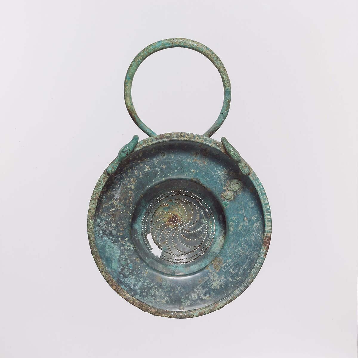 Bronze strainer with loop handle, Bronze, Etruscan 