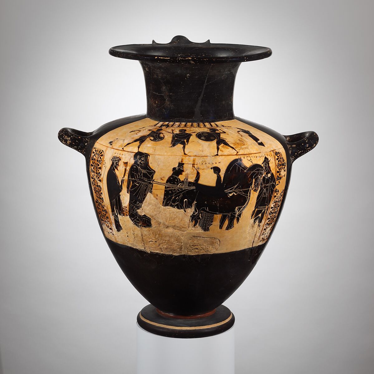 Terracotta hydria (water jar), Attributed to the Mastos Painter, Terracotta, Greek, Attic 