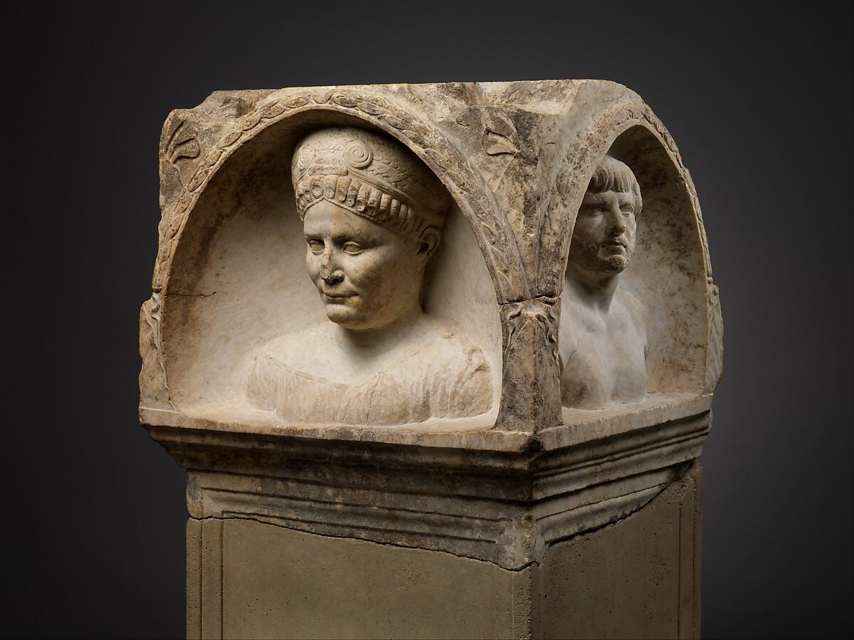Marble pediment of a funerary altar, Marble, Roman