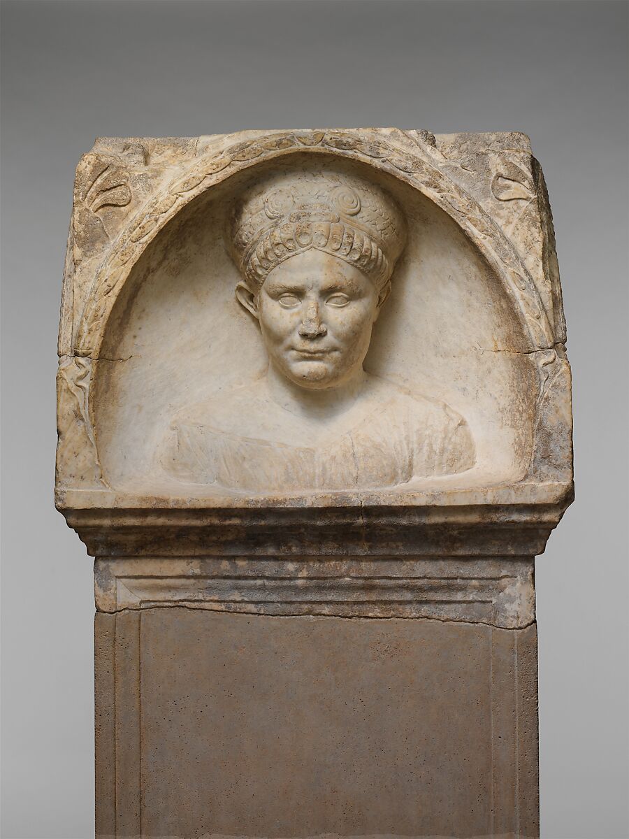 Marble pediment of a funerary altar, Marble, Roman