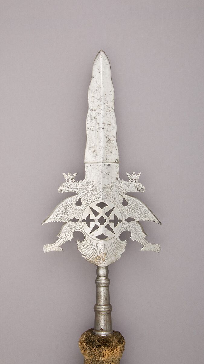 Ceremonial Partisan of the Swiss Guard of the Prince Electors of Saxony, Steel, wood, textile (silk), German, Saxony
