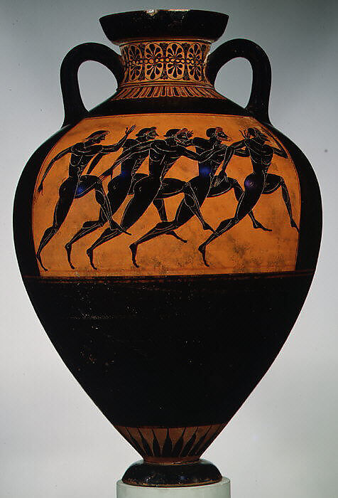 Terracotta Panathenaic prize amphora, Attributed to the Euphiletos Painter, Terracotta, Greek, Attic