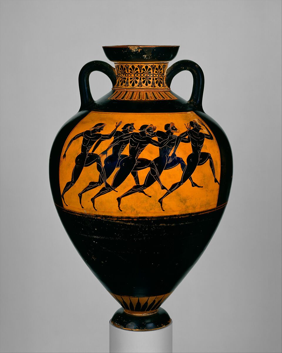 Terracotta Panathenaic prize amphora, Attributed to the Euphiletos Painter, Terracotta, Greek, Attic