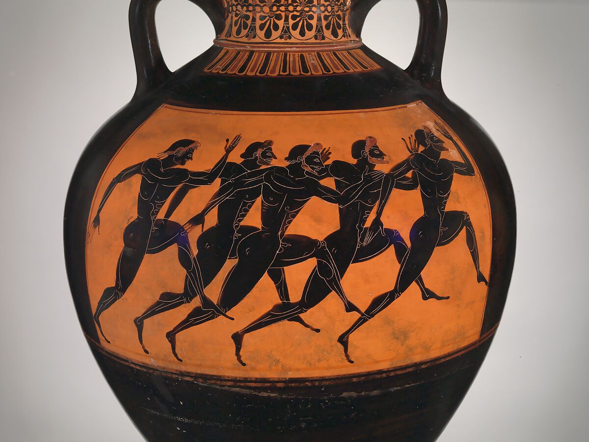 Terracotta Panathenaic prize amphora, Attributed to the Euphiletos Painter, Terracotta, Greek, Attic