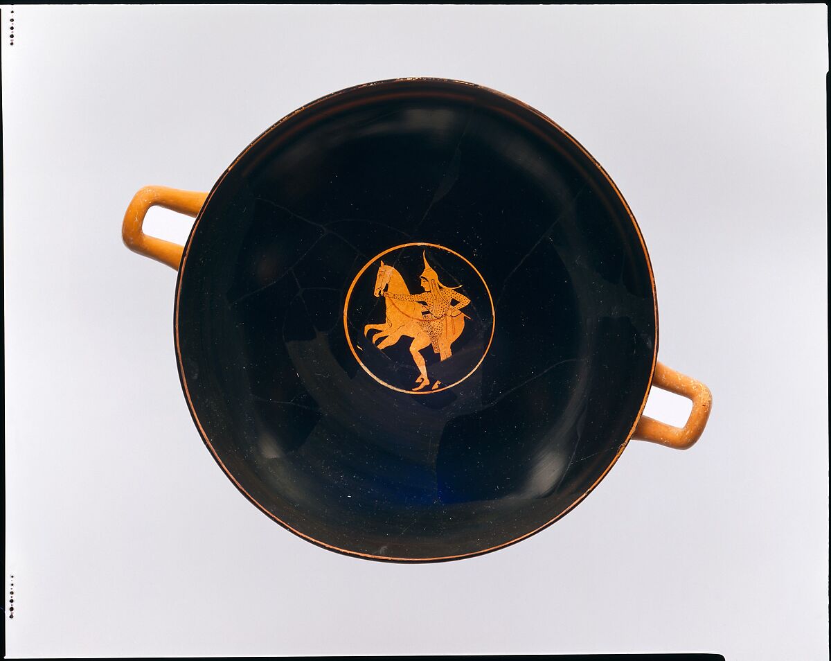 Terracotta kylix (drinking cup), Psiax, Terracotta, Greek, Attic