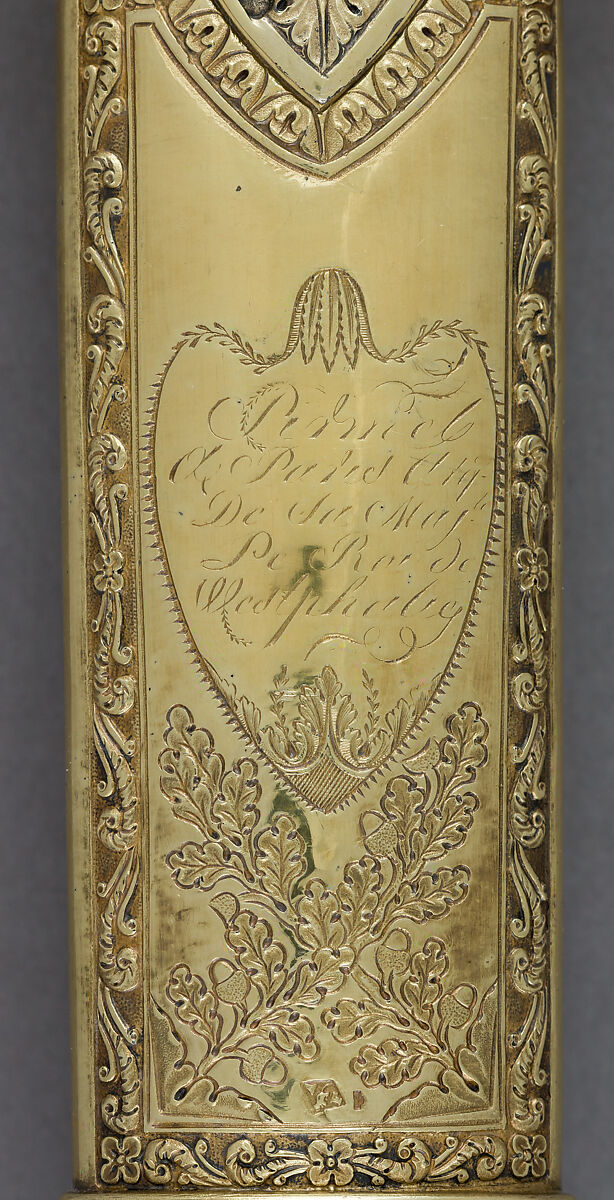 Hunting Sword of Prince Camillo Borghese (1775–1832), François Pirmet (French, Paris, recorded 1779–1818), Silver-gilt, steel, leather, mother-of-pearl, French, Paris