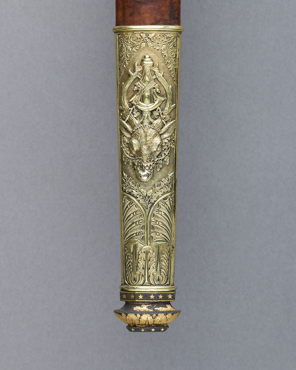 Hunting Sword of Prince Camillo Borghese (1775–1832), François Pirmet (French, Paris, recorded 1779–1818), Silver-gilt, steel, leather, mother-of-pearl, French, Paris