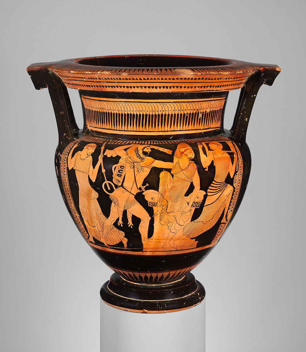 Terracotta column-krater (bowl for mixing wine and water), Attributed to the Agrigento Painter, Terracotta, Greek, Attic