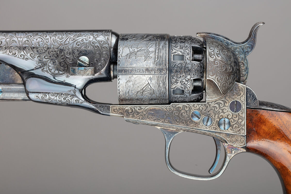 Cased Colt Model 1860 Army Percussion Revolver, Serial no. 7569, with Accessories, Samuel Colt (American, Hartford, Connecticut 1814–1862), Steel, brass, silver, gold, wood (mahogany), textile, American, Hartford, Connecticut
